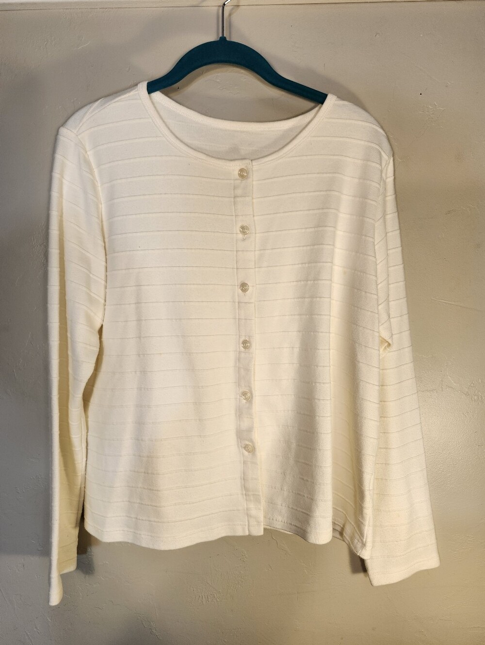 Source Unknown Cream Button-Front Ribbed Women’s Top Cotton Blend
